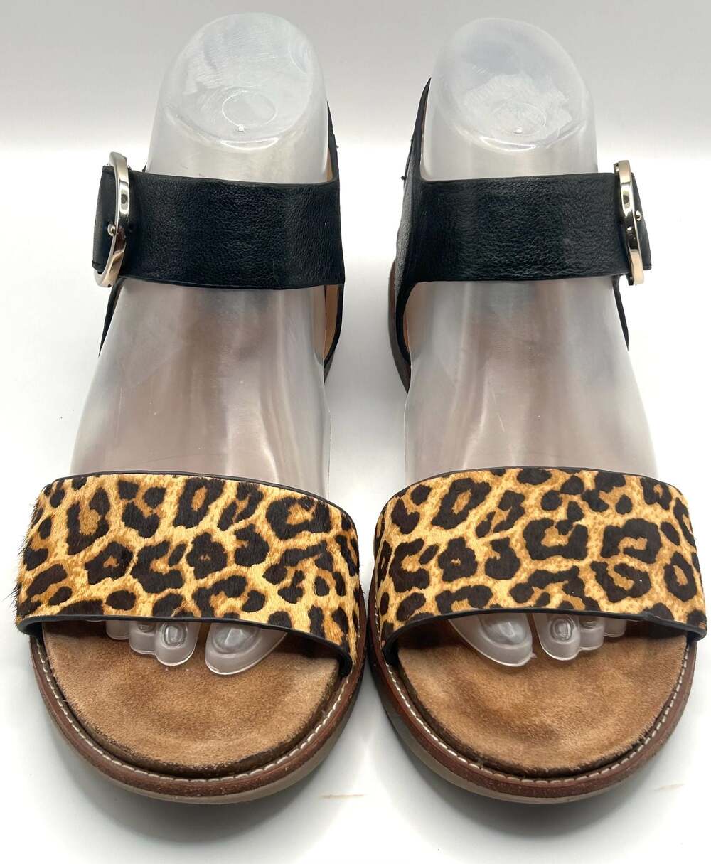 Söfft Bali Women's Leather and Cow Hair Ankle Strap Sandals in Black/Leopard